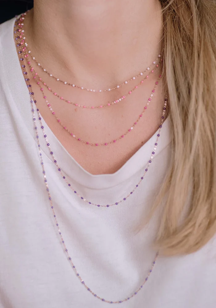 Collier Classique Gigi Or Rose Et Résines Bonbon 42cm