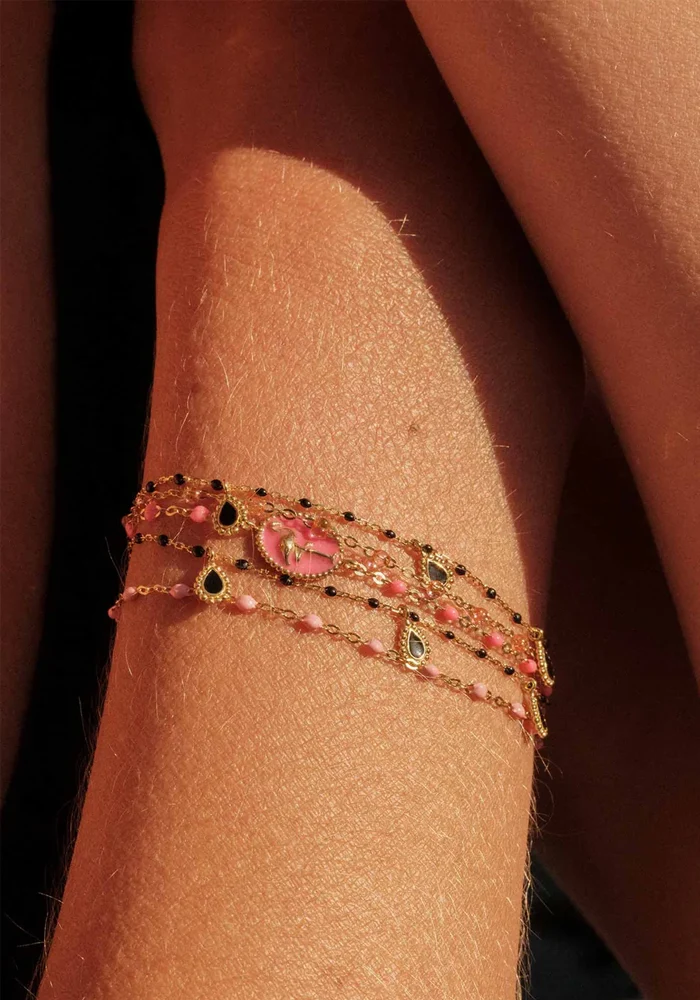 Bracelet Classique Gigi Or Rose Et Résines Fuchsia 17cm