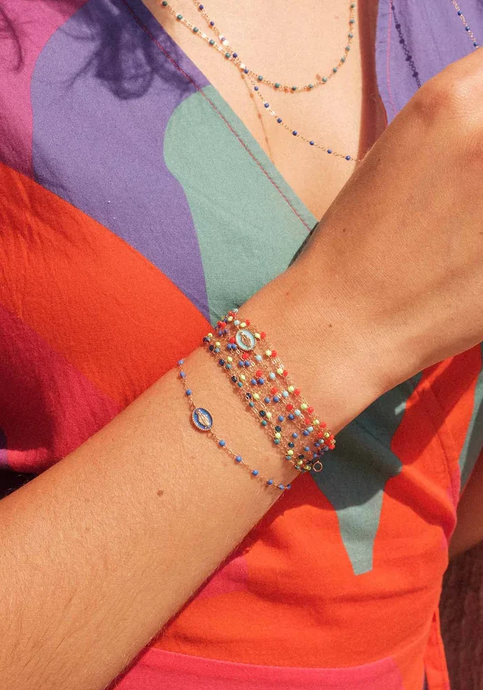 Bracelet Classique Gigi Or Rose Et Résines Ciel 17cm