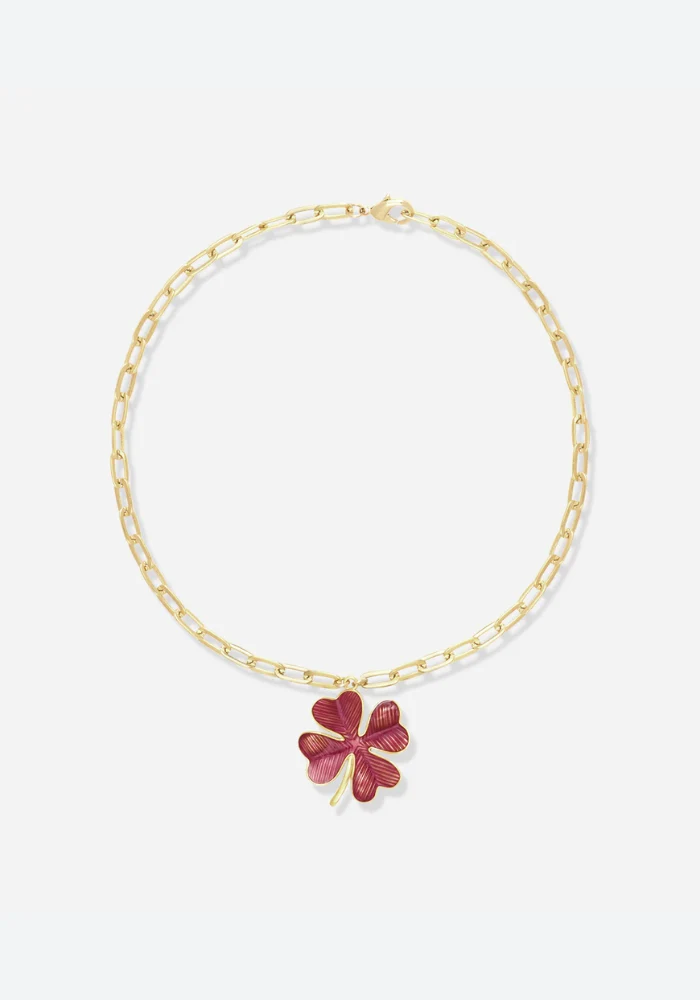 Collier Shamrock Émaillé Prune