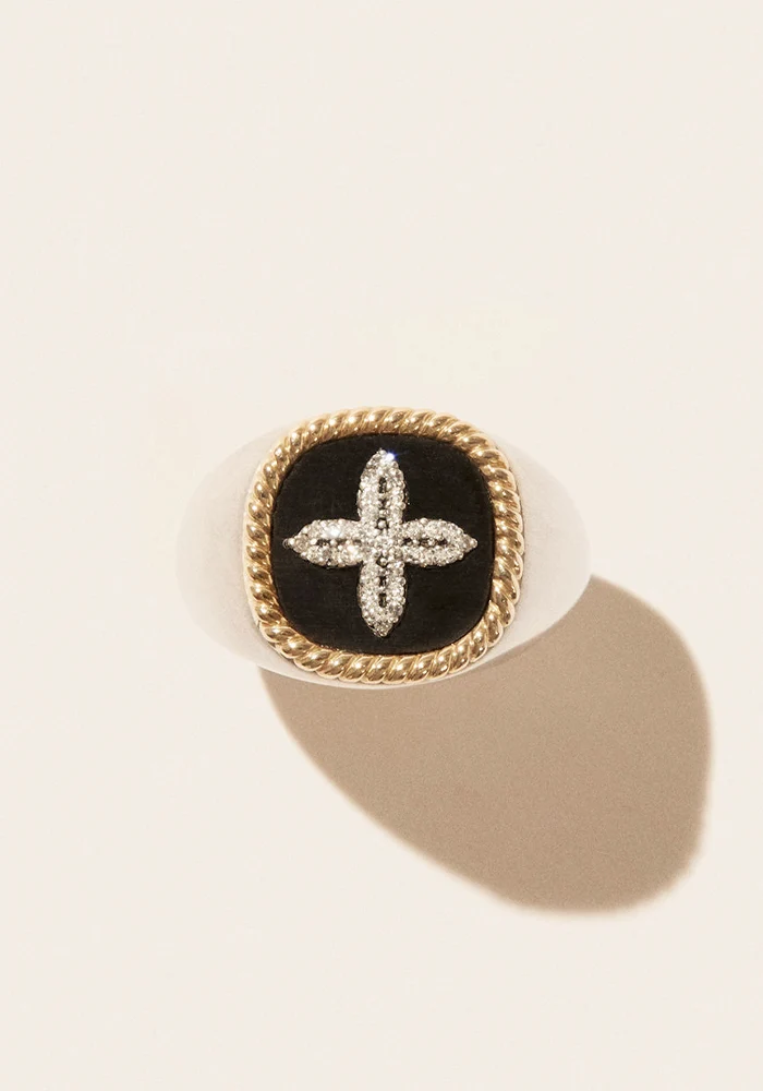 Chevalière Bowie Noir Homme Diamants