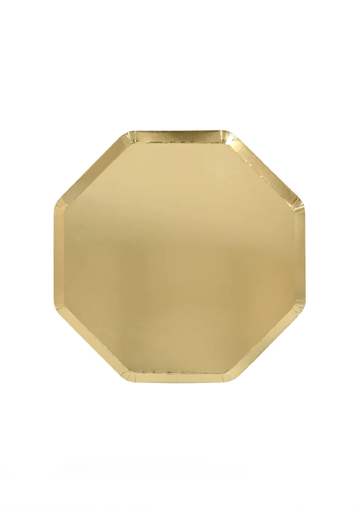 8 Assiettes Dorées Octogonales Grand Modèle