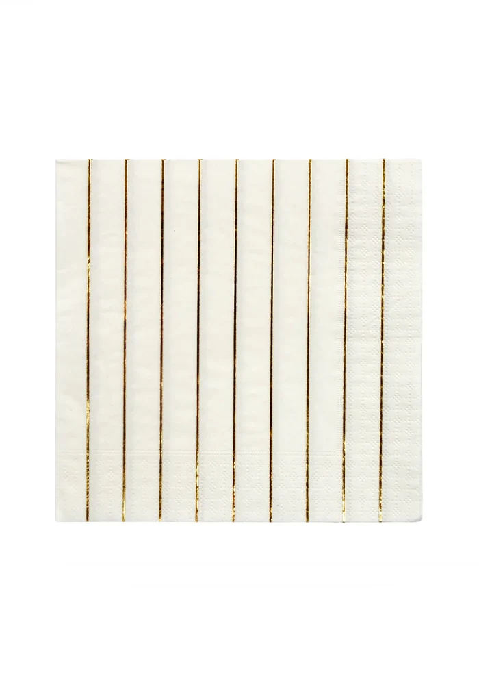 16 Serviettes Blanches Et Dorées Grand Modèle
