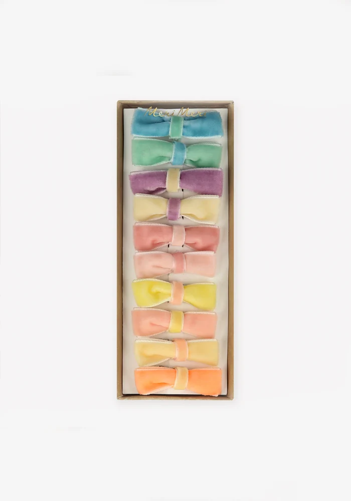 Lot De 10 Barrettes Mini Noeuds Velours Pastel