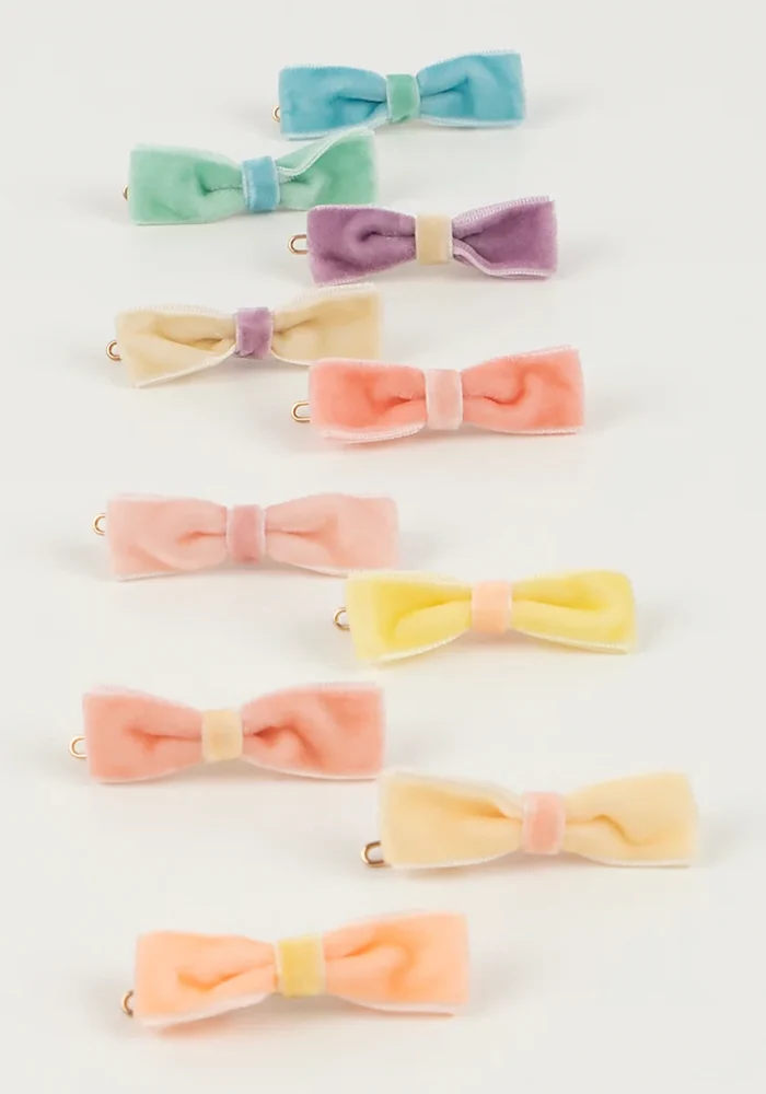 Lot De 10 Barrettes Mini Noeuds Velours Pastel