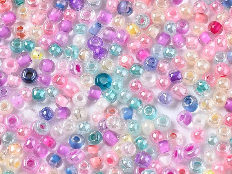 Perles de rocailles nacrées en tube - Mélange arc-en-ciel pastel - 2 mm