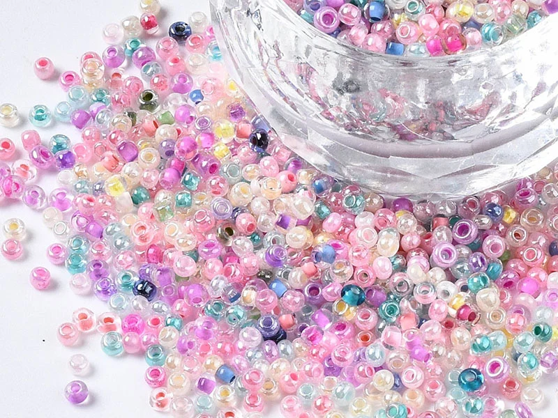 Perles de rocailles nacrées en tube - Mélange arc-en-ciel pastel - 2 mm