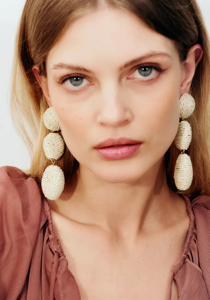 Boucles D'Oreilles Raffia Oval Sand