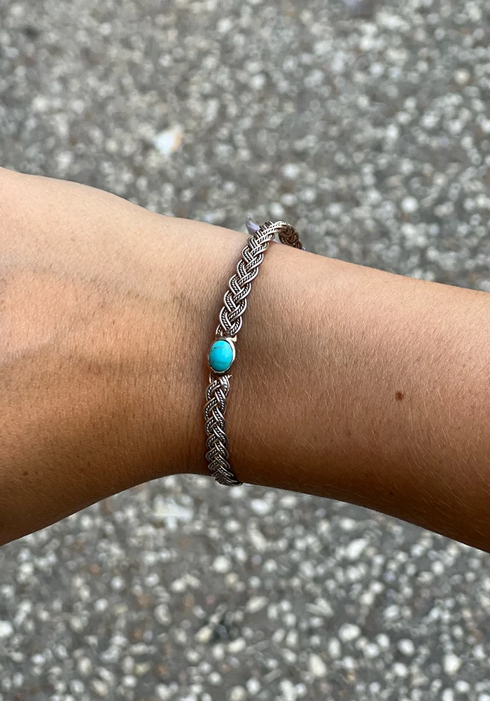Jonc Ouvert Tressé Avec Turquoise