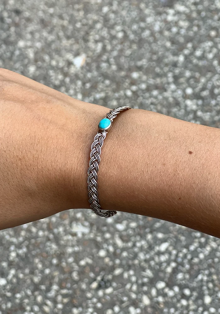 Jonc Ouvert Tressé Avec Turquoise