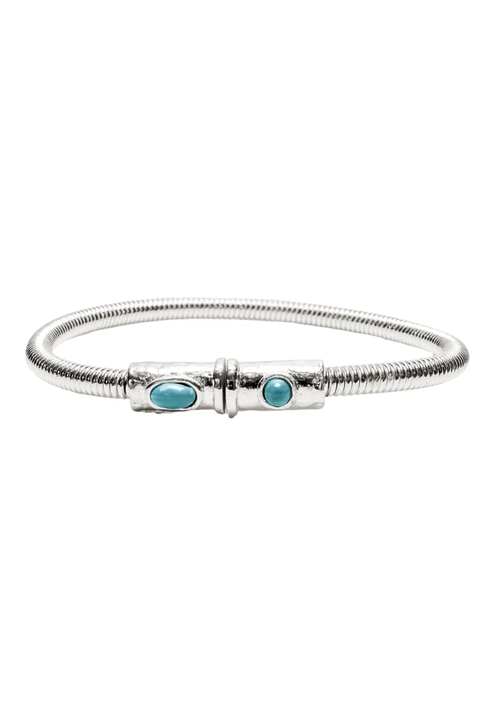 Bracelet Corde De Basse Big Plaqué Argent Turquoise