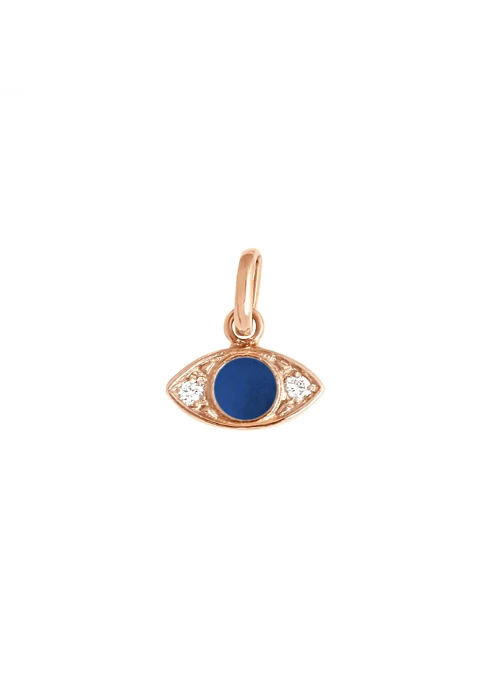 Pendentif Eye Diamants Or Rose Et Résine Prusse