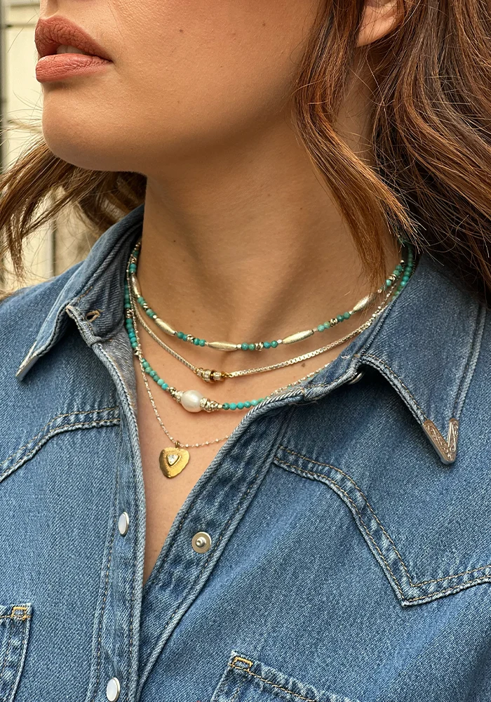 Chocker Prism Argent Et Turquoises