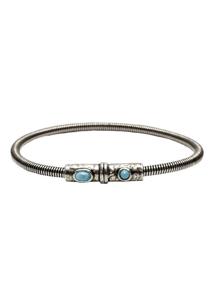Bracelet Homme Corde De Basse Big Plaqué Argent Vieilli Turquoise