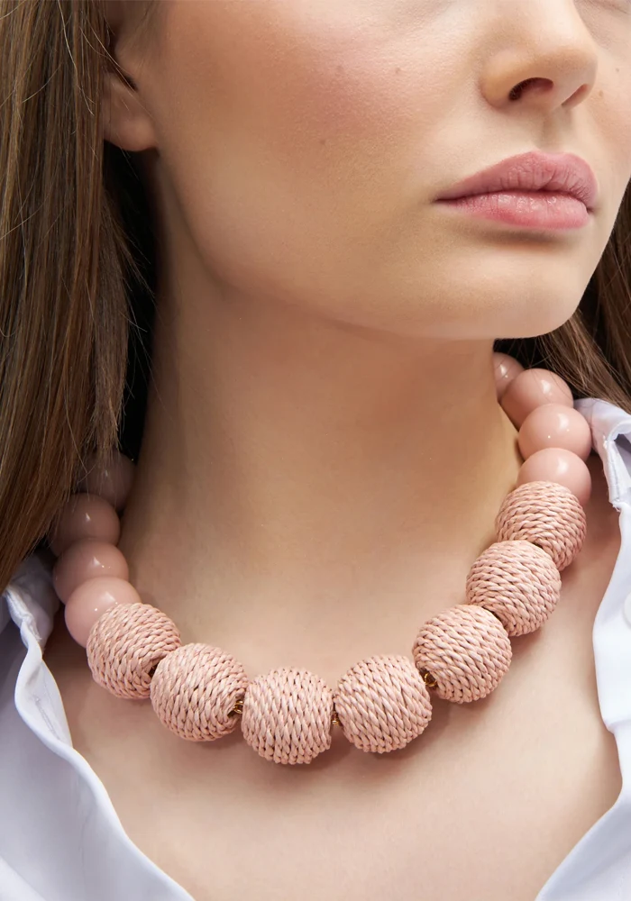 Collier Raffia Beads Peach