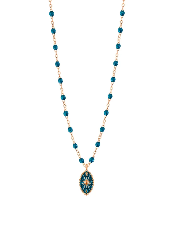 Collier Karma Or Rose Et Résine Jungle 42 Cm
