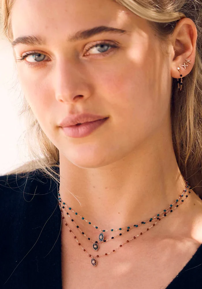 Collier Karma Or Rose Et Résine Jungle 42 Cm