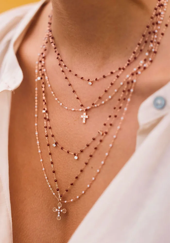 Collier Classique Gigi Or Rose Et Résine Moka 42 cm