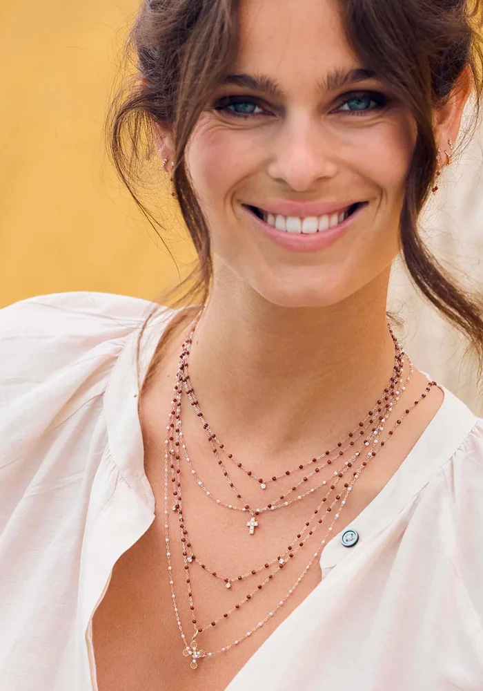 Collier Classique Gigi Or Rose Et Résine Moka 42 cm