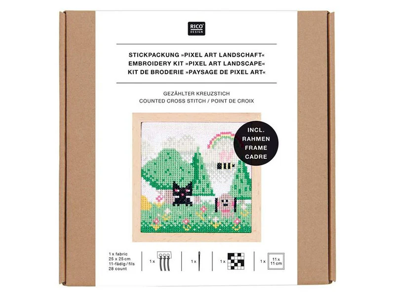 KIT DE BRODERIE POINT DE CROIX PIXEL ART PAYSAGE - RICO DESIGN