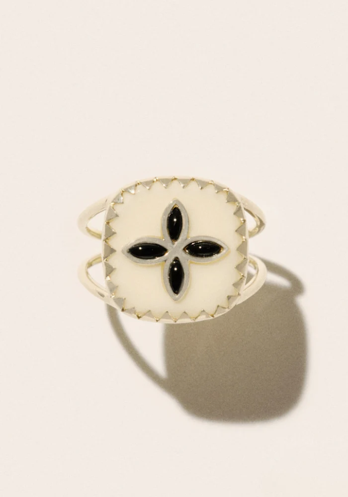 Bague Bowie N°2 Blanc Onyx Noir