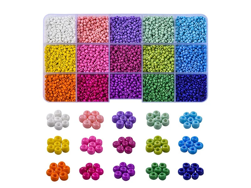 Kit Boite de perles 15 couleurs opaques + 2 bobines fils + pince