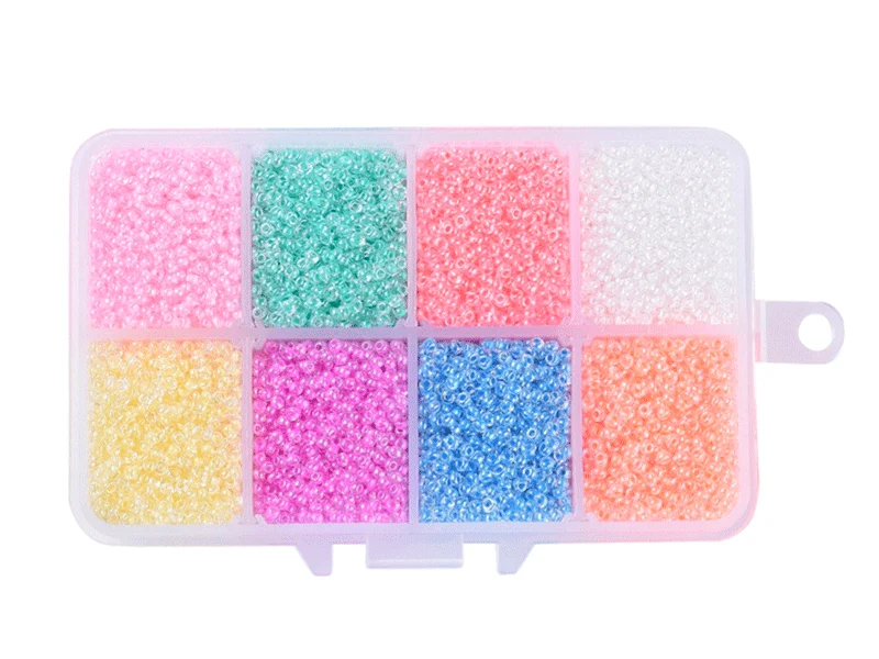 Boite de perles 8 couleurs acidulées transparentes