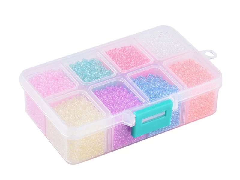 Boite de perles 8 couleurs acidulées transparentes