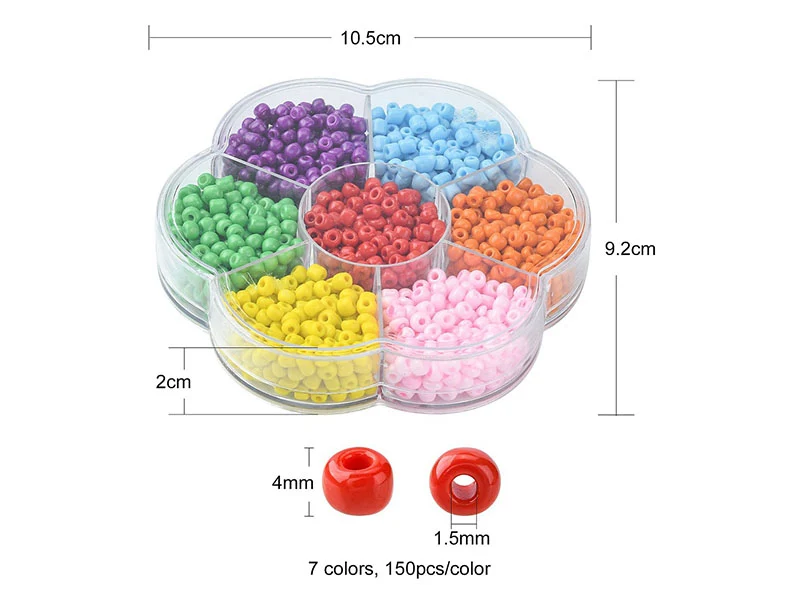 Boite de 7 couleurs de grosses perles de rocailles - 4 mm