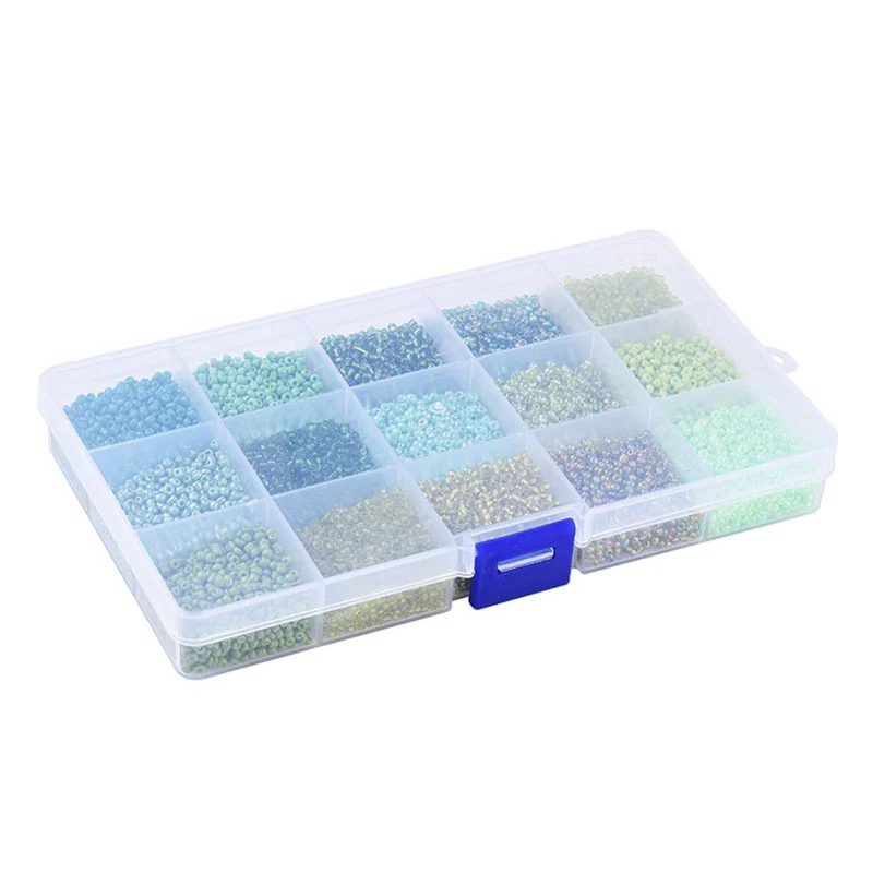 Boite de perles de rocailles - 15 Nuances Vertes - 2,5mm