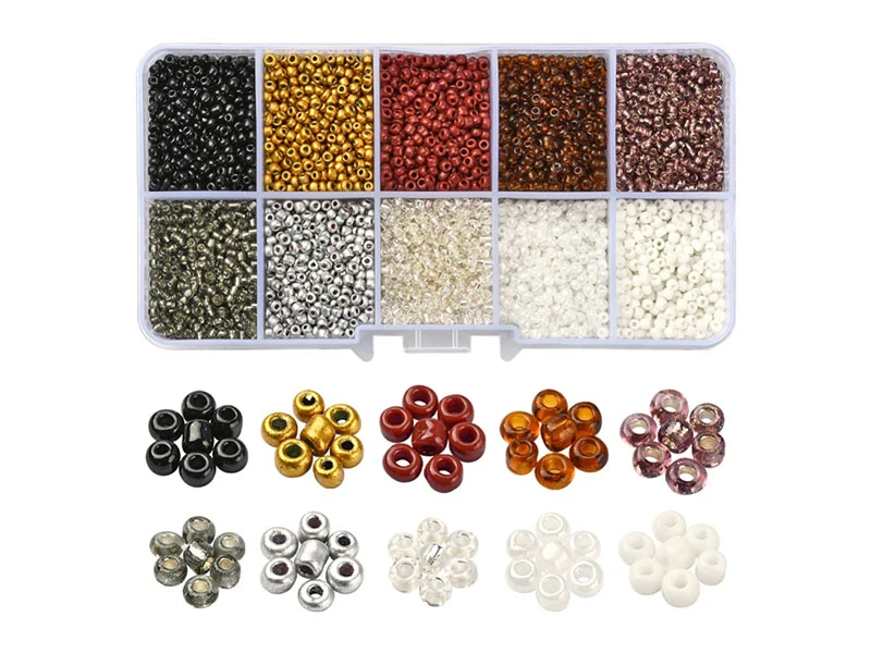 Boite de perles de rocailles - 10 Nuances Métal - 2,5mm - 8500 pcs