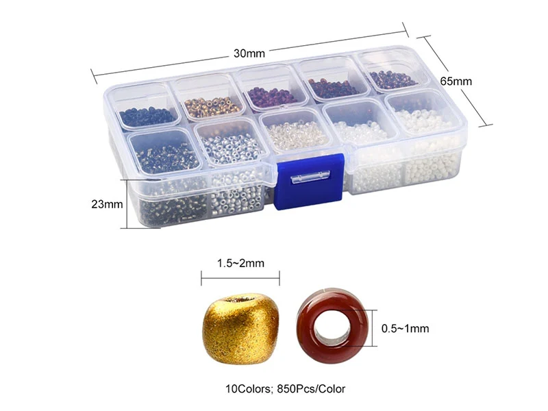 Boite de perles de rocailles - 10 Nuances Métal - 2,5mm - 8500 pcs