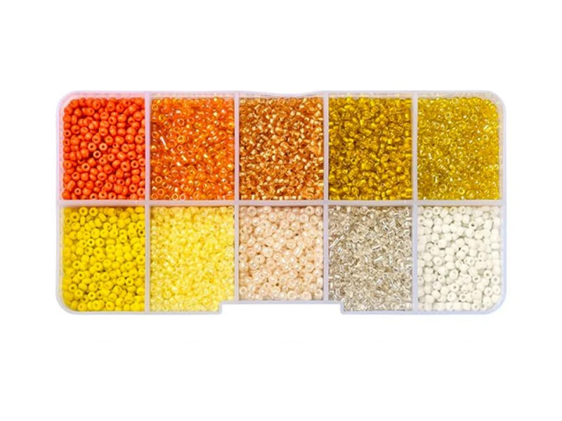 Boite de perles de rocailles - 10 Nuances jaunes orangées - 2,5mm - 8500 pcs
