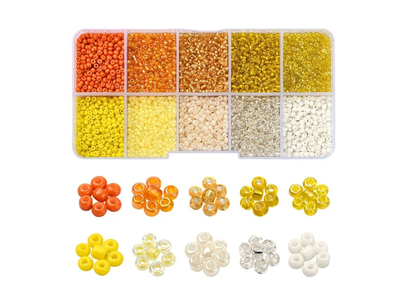 Boite de perles de rocailles - 10 Nuances jaunes orangées - 2,5mm - 8500 pcs