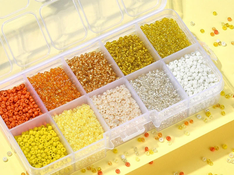 Boite de perles de rocailles - 10 Nuances jaunes orangées - 2,5mm - 8500 pcs