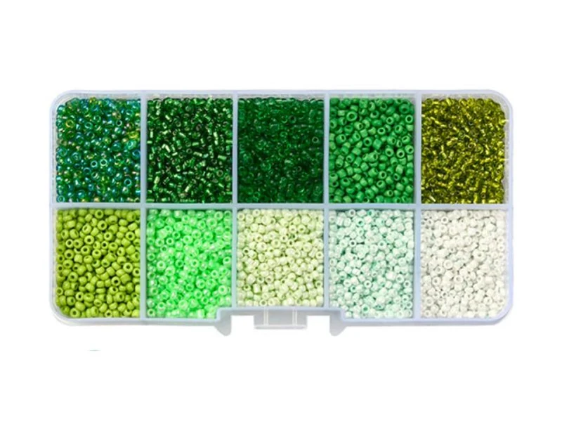 Boite de perles de rocailles - 10 Nuances Vertes- 2,5mm - 8500 pcs