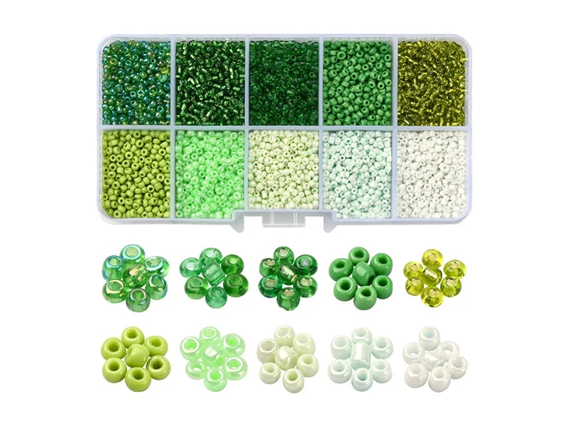 Boite de perles de rocailles - 10 Nuances Vertes- 2,5mm - 8500 pcs