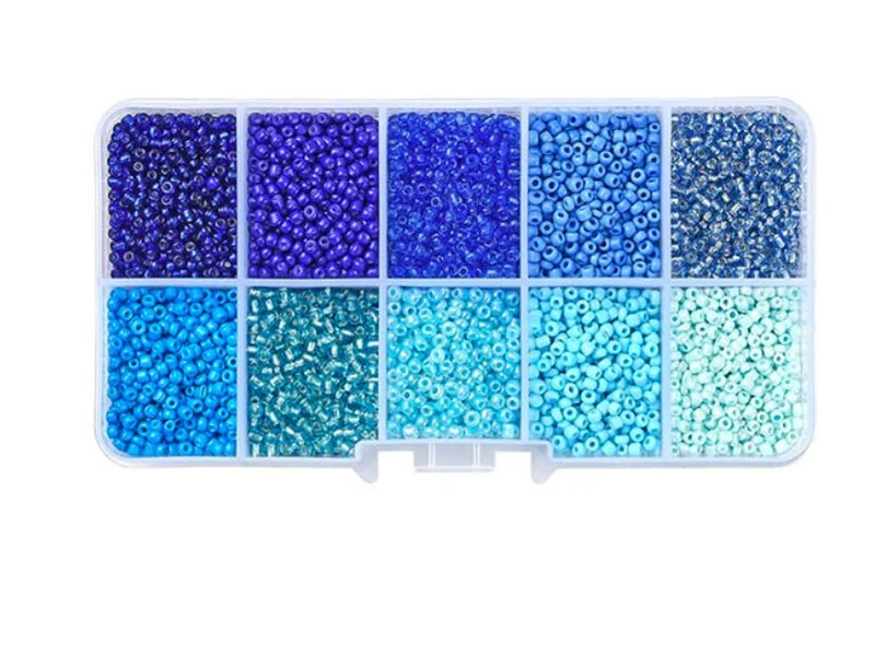 Boite de perles de rocailles - 10 Nuances bleues- 2,5mm - 8500 pcs