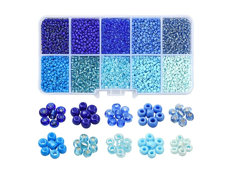 Boite de perles de rocailles - 10 Nuances bleues- 2,5mm - 8500 pcs