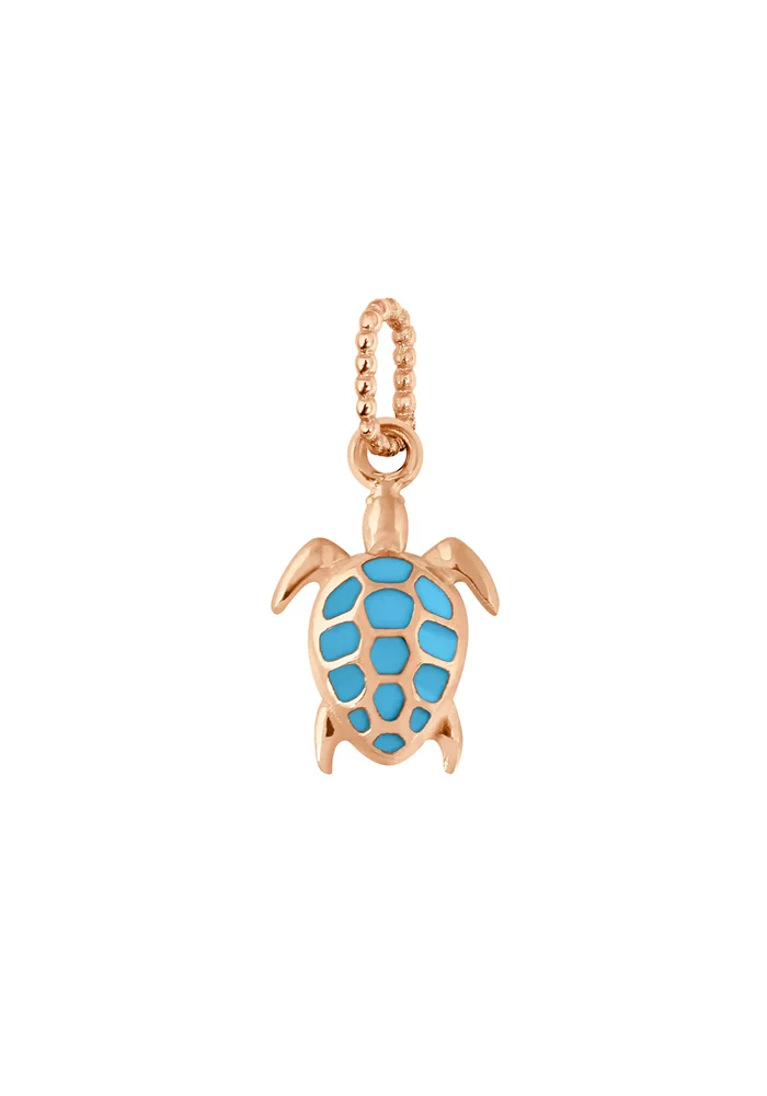 Pendentif Tortue Or Rose Et Résine Turquoise
