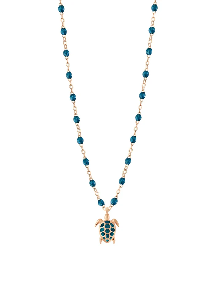 Collier Tortue Or Rose Et Résine Jungle 42cm