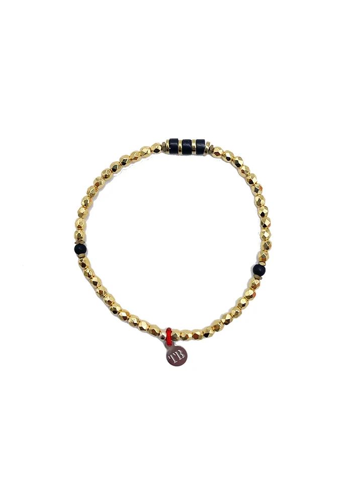 Bracelet 1 Tour Little Janet Hématites Dorées Et Agathe Noir