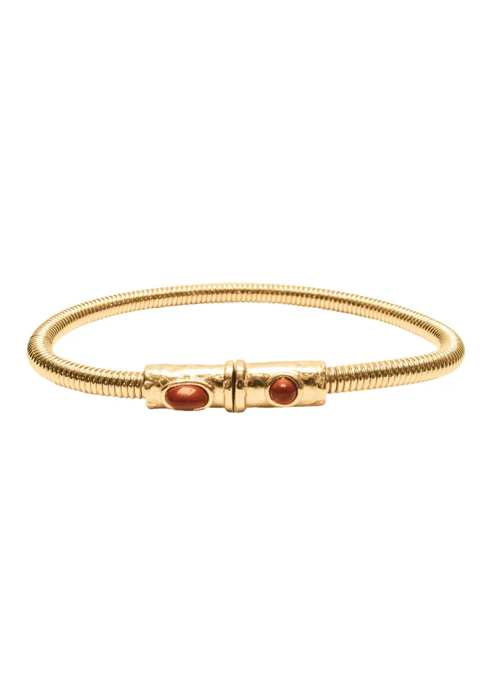 Bracelet Corde De Basse Big Plaqué Or Jaspe Rouge