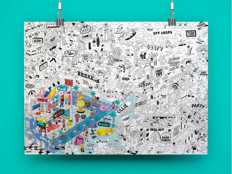 Poster géant à colorier - SURF & SKATE - OMY