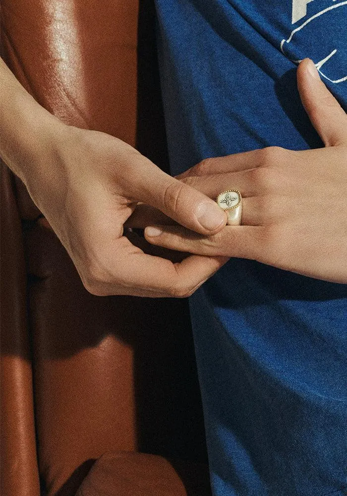 Chevalière Bowie Blanc Homme Diamants