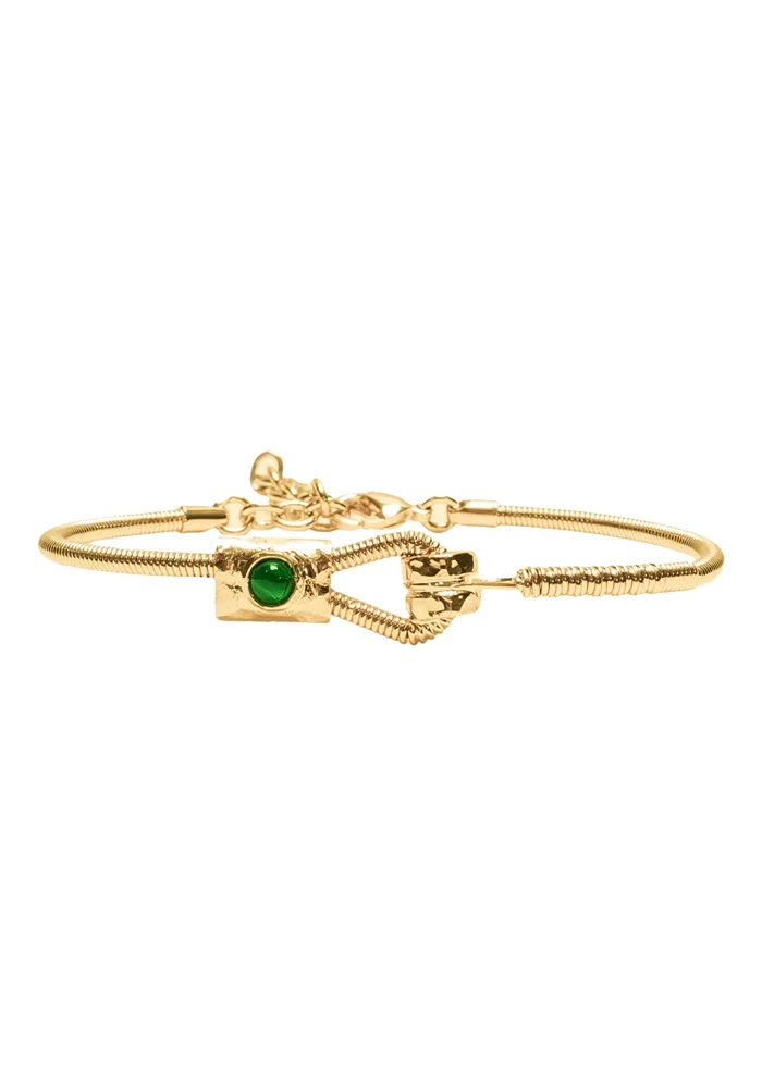 Bracelet Corde De Basse Fixation Horizontale Plaqué Or Malachite