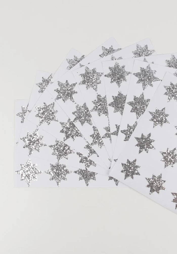 8 Feuilles De Stickers Etoiles Argentées