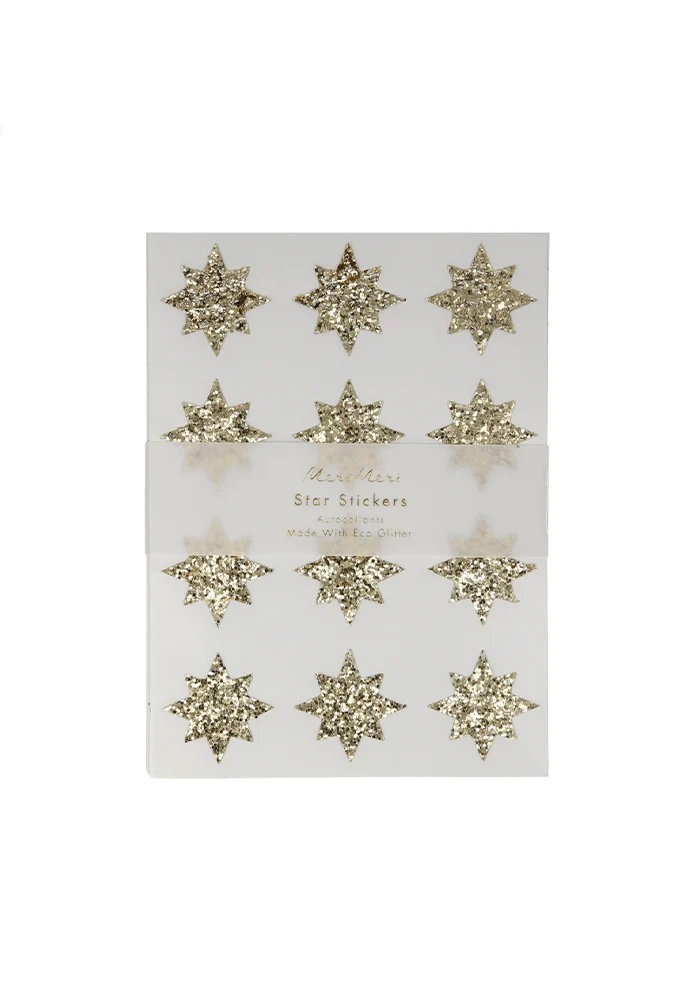 8 Feuilles De Stickers Etoiles 8 Branches Paillettes Dorees