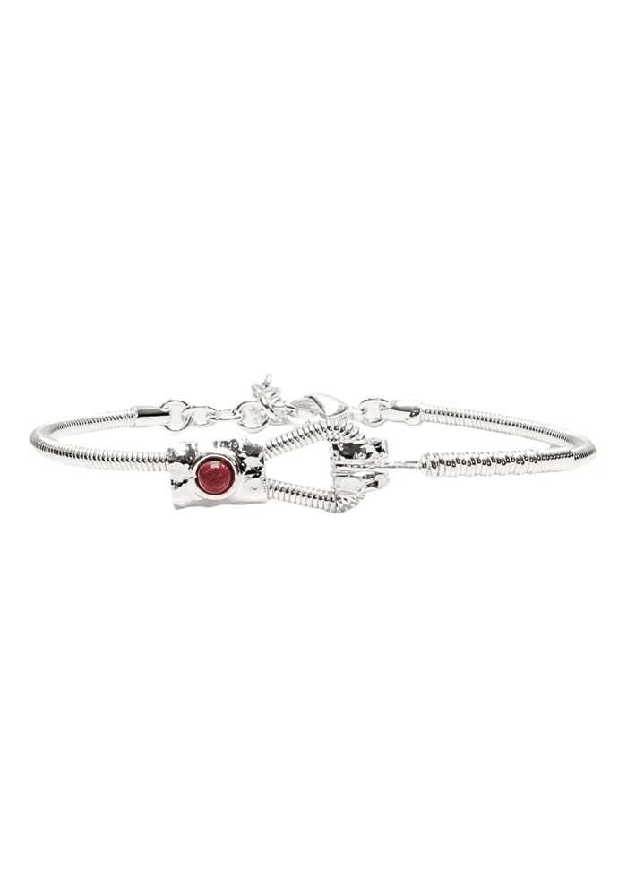 Bracelet Corde De Basse Fixation Horizontale Argent Jaspe Rouge