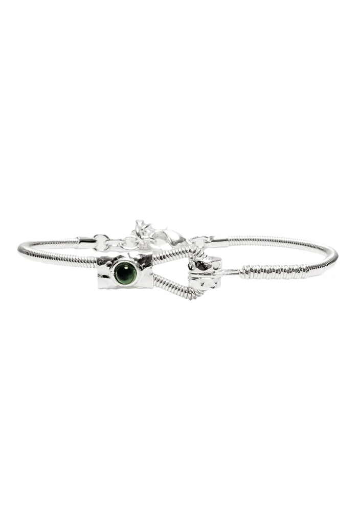 Bracelet Corde De Basse Fixation Horizontale Argent Malachite